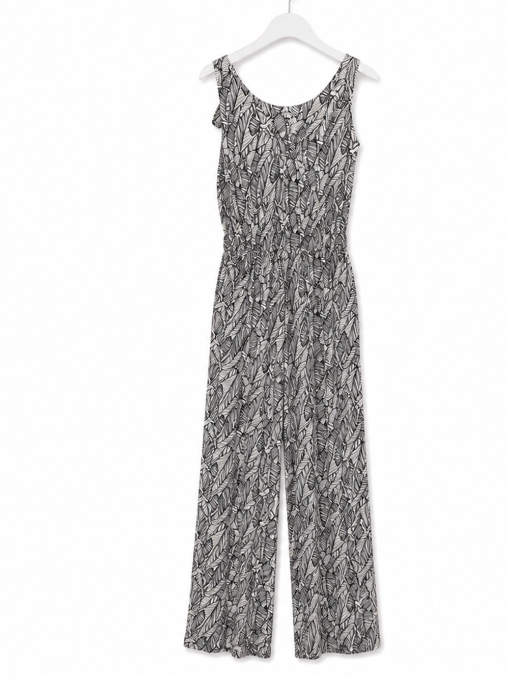 LOFT Black and White Leaf-Print Jumpsuit